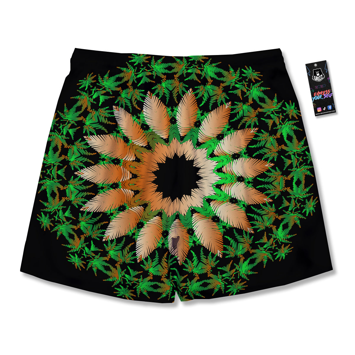 Mandala Cannabis Leaf Print Men's Running Shorts-grizzshop