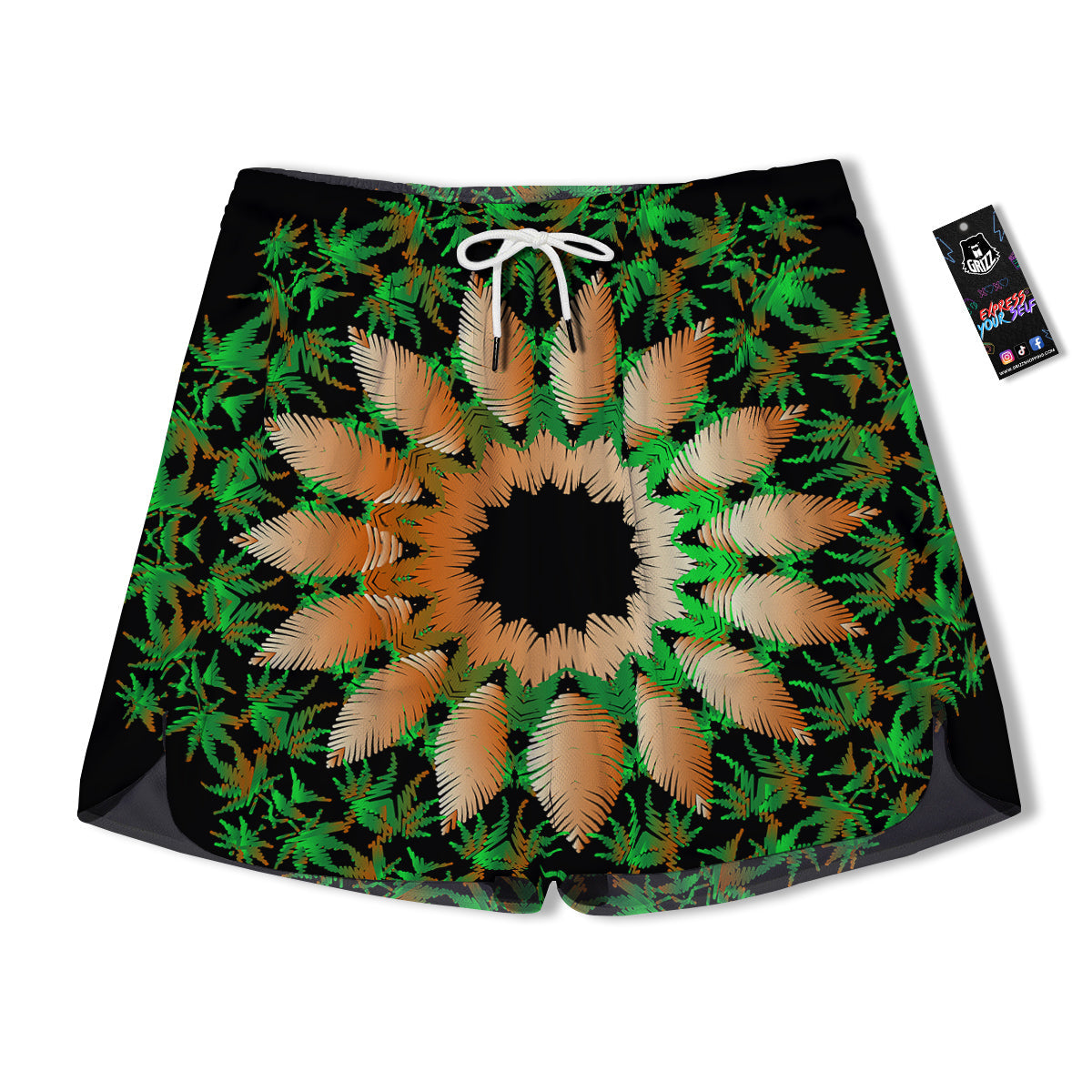 Mandala Cannabis Leaf Print Men's Running Shorts-grizzshop