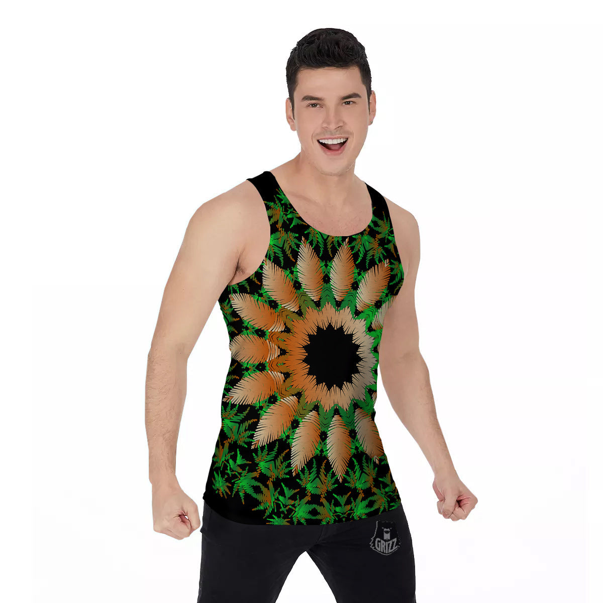 Mandala Cannabis Leaf Print Men's Tank Top-grizzshop