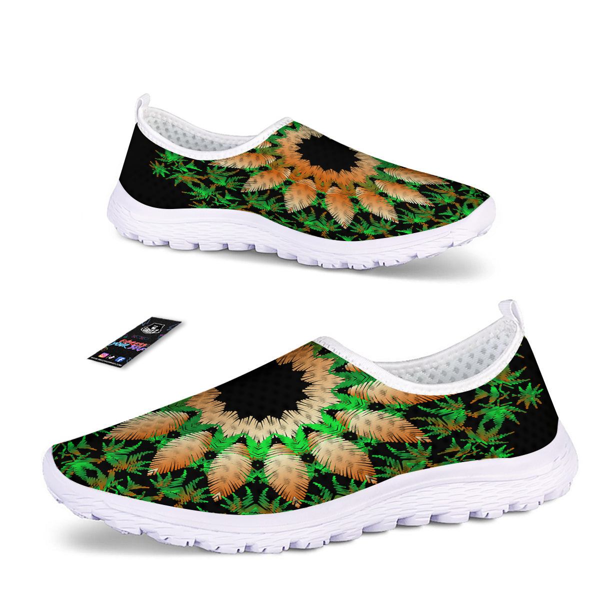 Mandala Cannabis Leaf Print Nurse Shoes-grizzshop