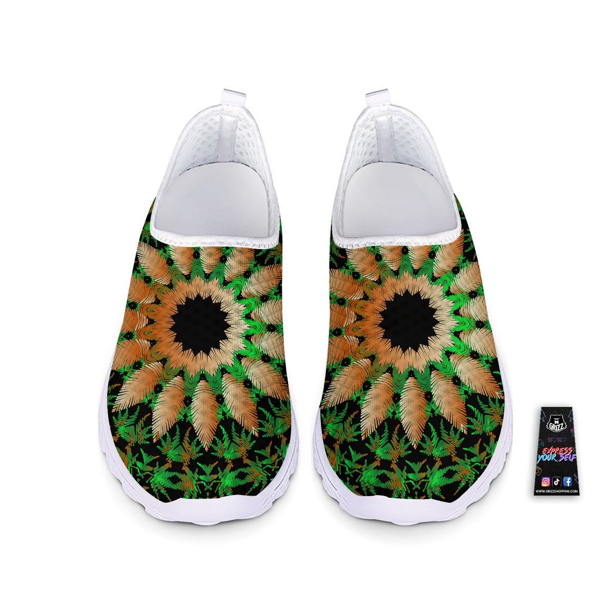 Mandala Cannabis Leaf Print Nurse Shoes-grizzshop