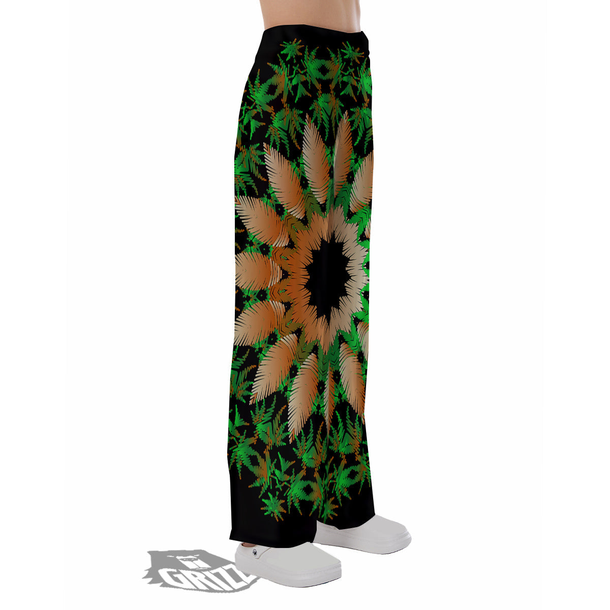Mandala Cannabis Leaf Print Pajama Pants-grizzshop