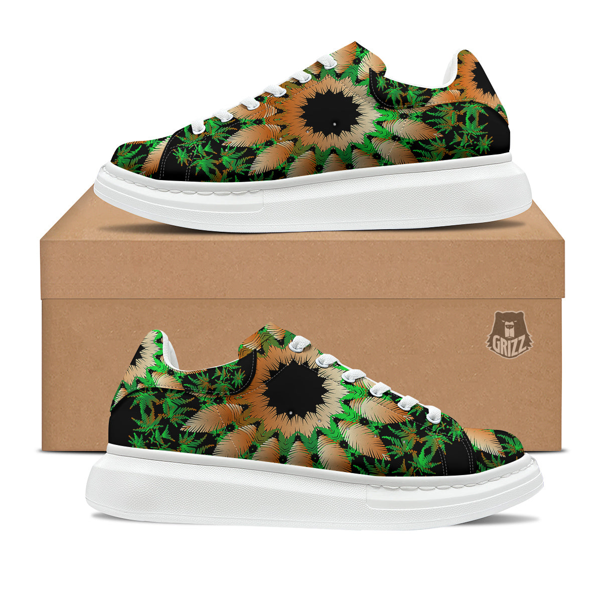 Mandala Cannabis Leaf Print Platform Shoes-grizzshop
