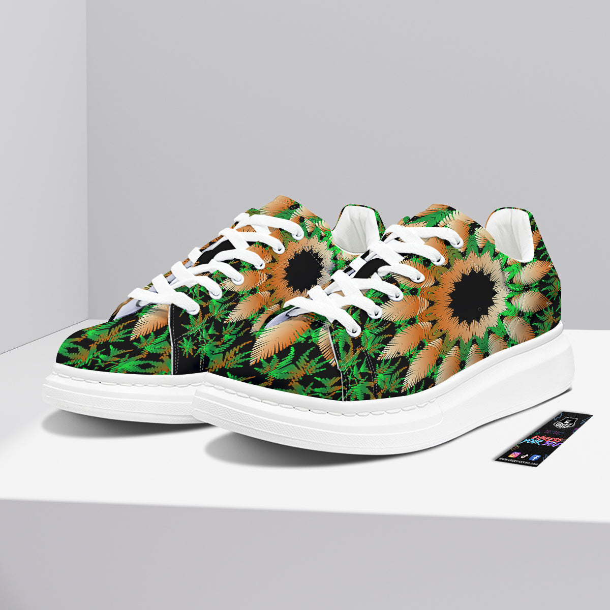 Mandala Cannabis Leaf Print Platform Shoes-grizzshop