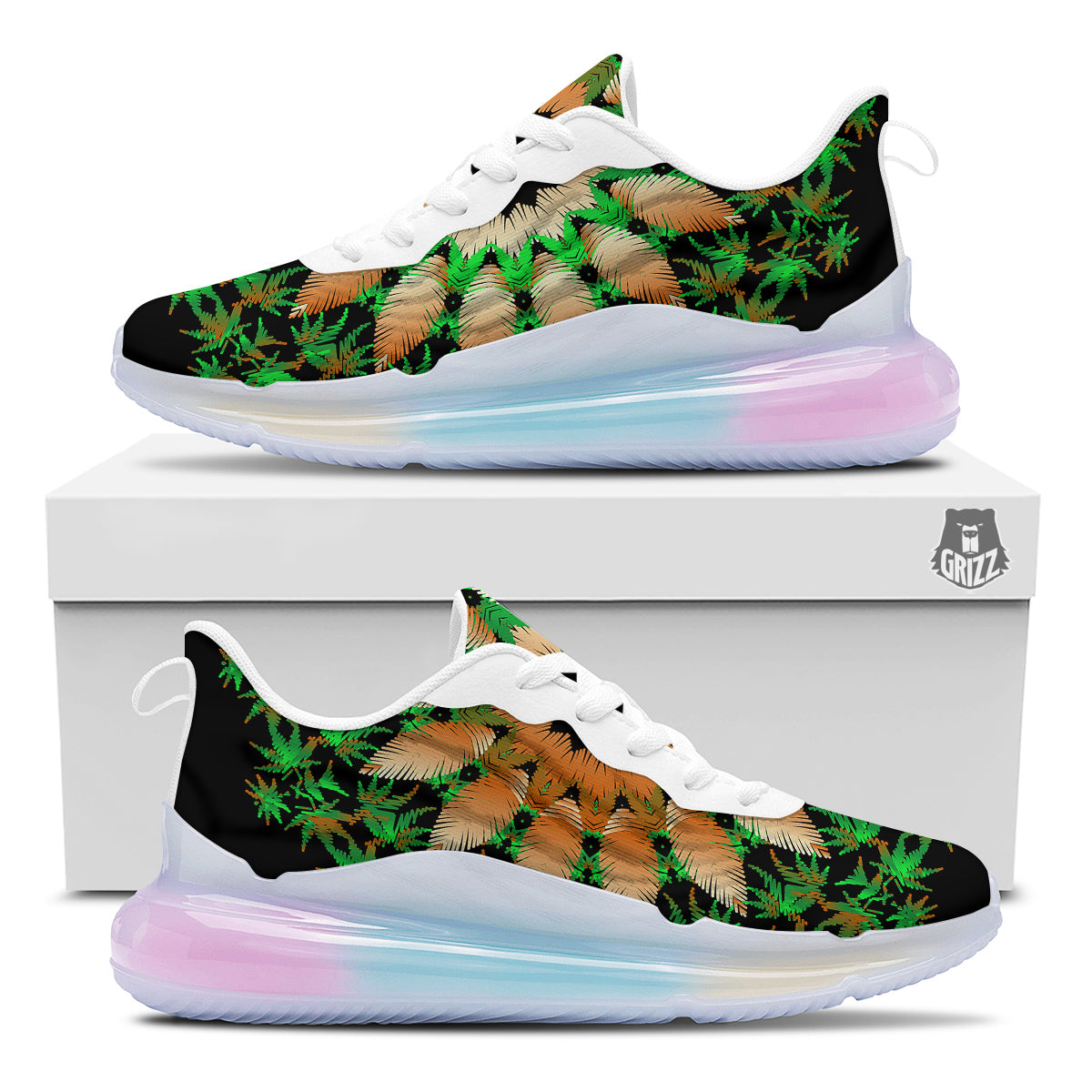 Mandala Cannabis Leaf Print Running Sneakers-grizzshop