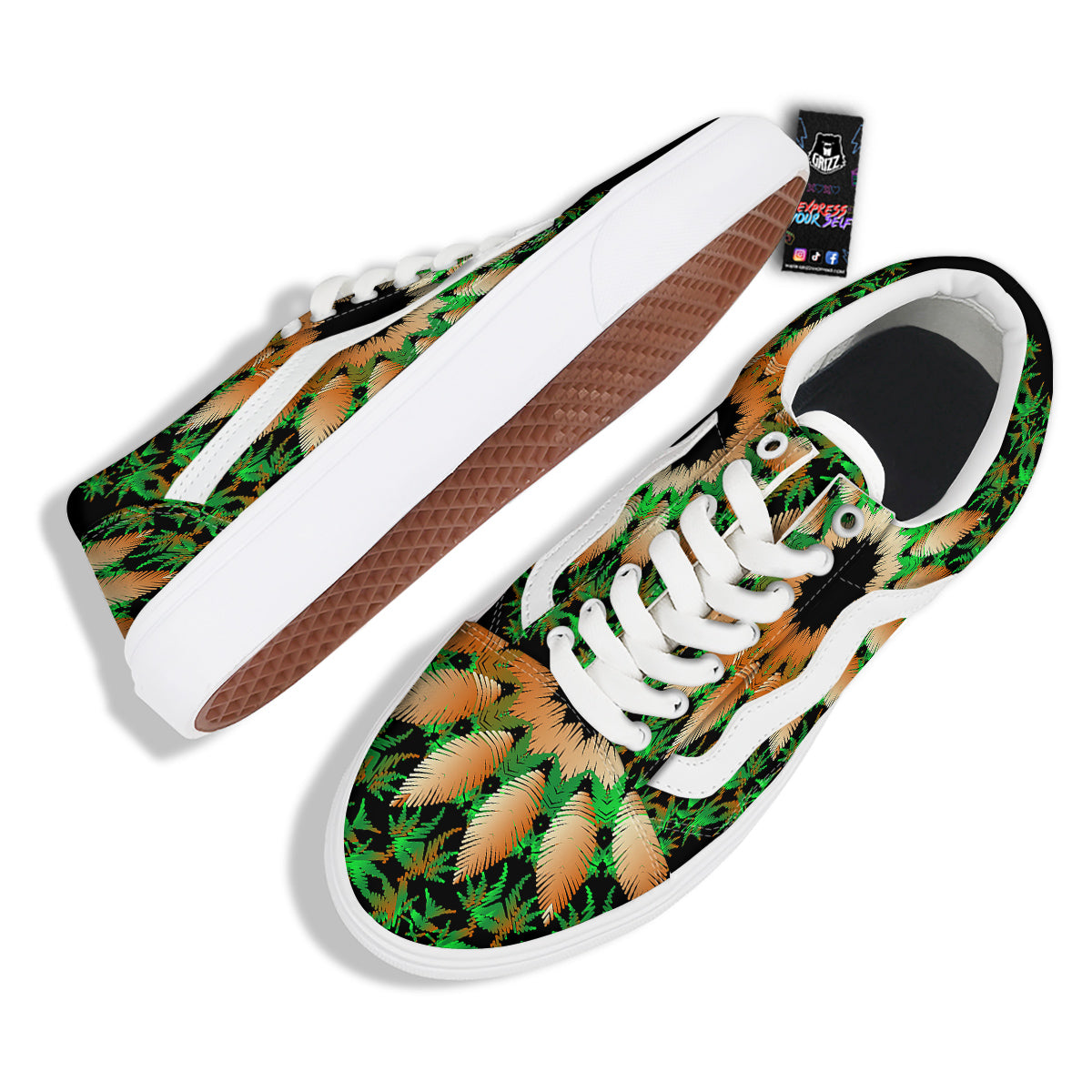 Mandala Cannabis Leaf Print Skate Shoes-grizzshop