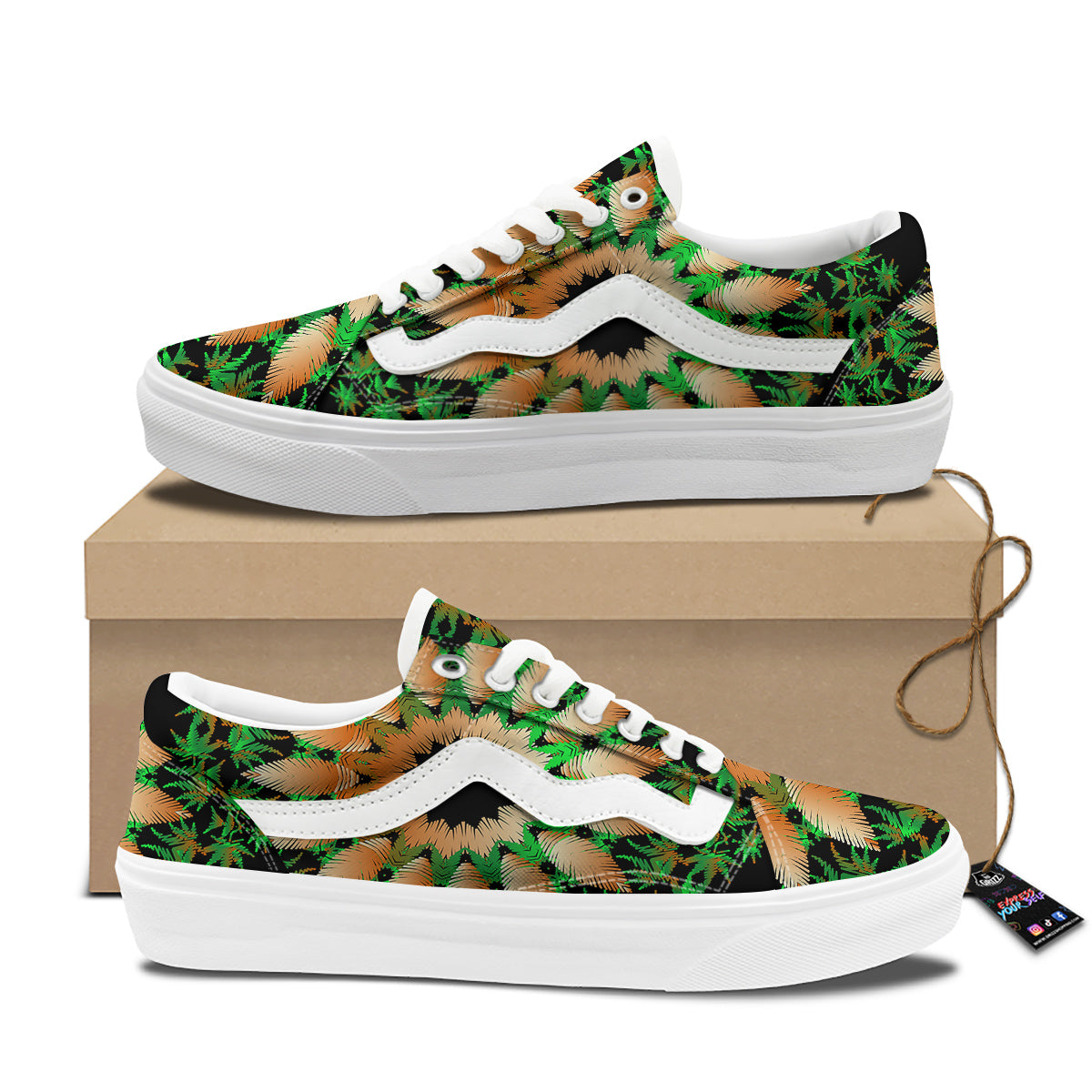 Mandala Cannabis Leaf Print Skate Shoes-grizzshop