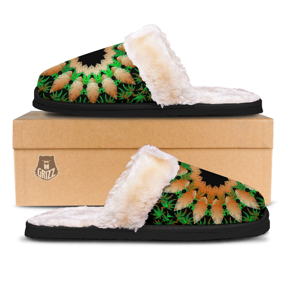 Mandala Cannabis Leaf Print Slippers-grizzshop