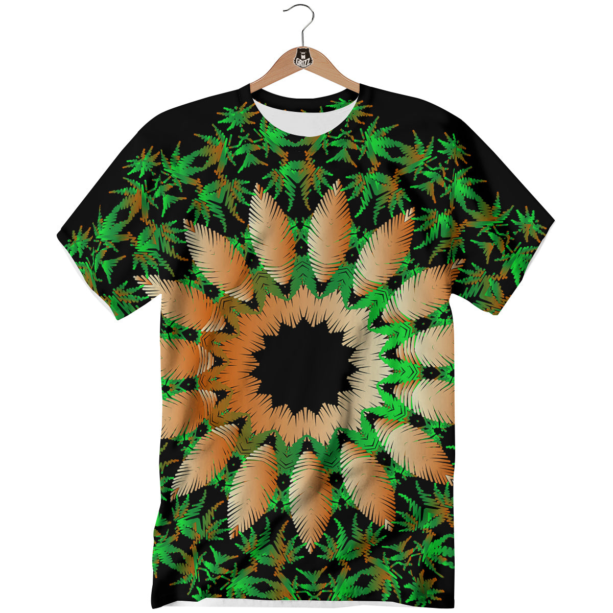 Mandala Cannabis Leaf Print T-Shirt-grizzshop