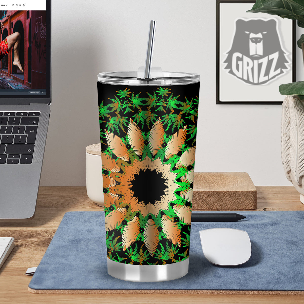 Mandala Cannabis Leaf Print Tumbler-grizzshop
