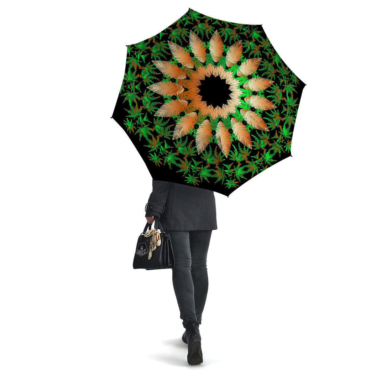 Mandala Cannabis Leaf Print Umbrella-grizzshop