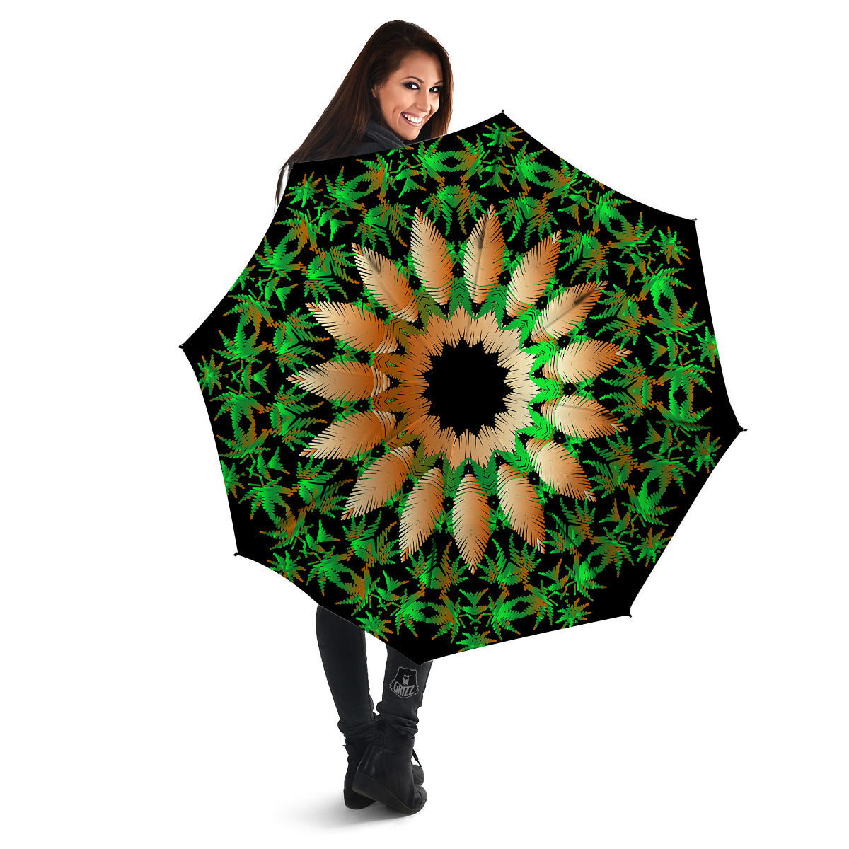 Mandala Cannabis Leaf Print Umbrella-grizzshop