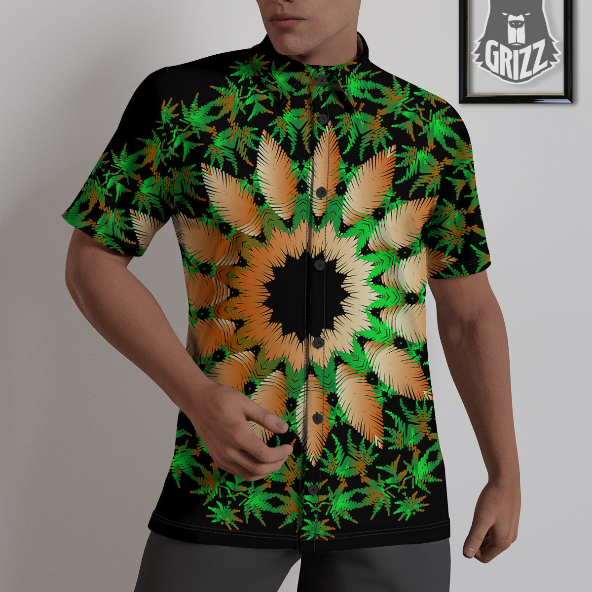 Mandala Cannabis Leaf Print Untucked Shirts-grizzshop