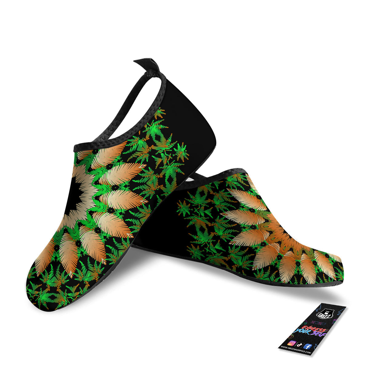 Mandala Cannabis Leaf Print Water Shoes-grizzshop
