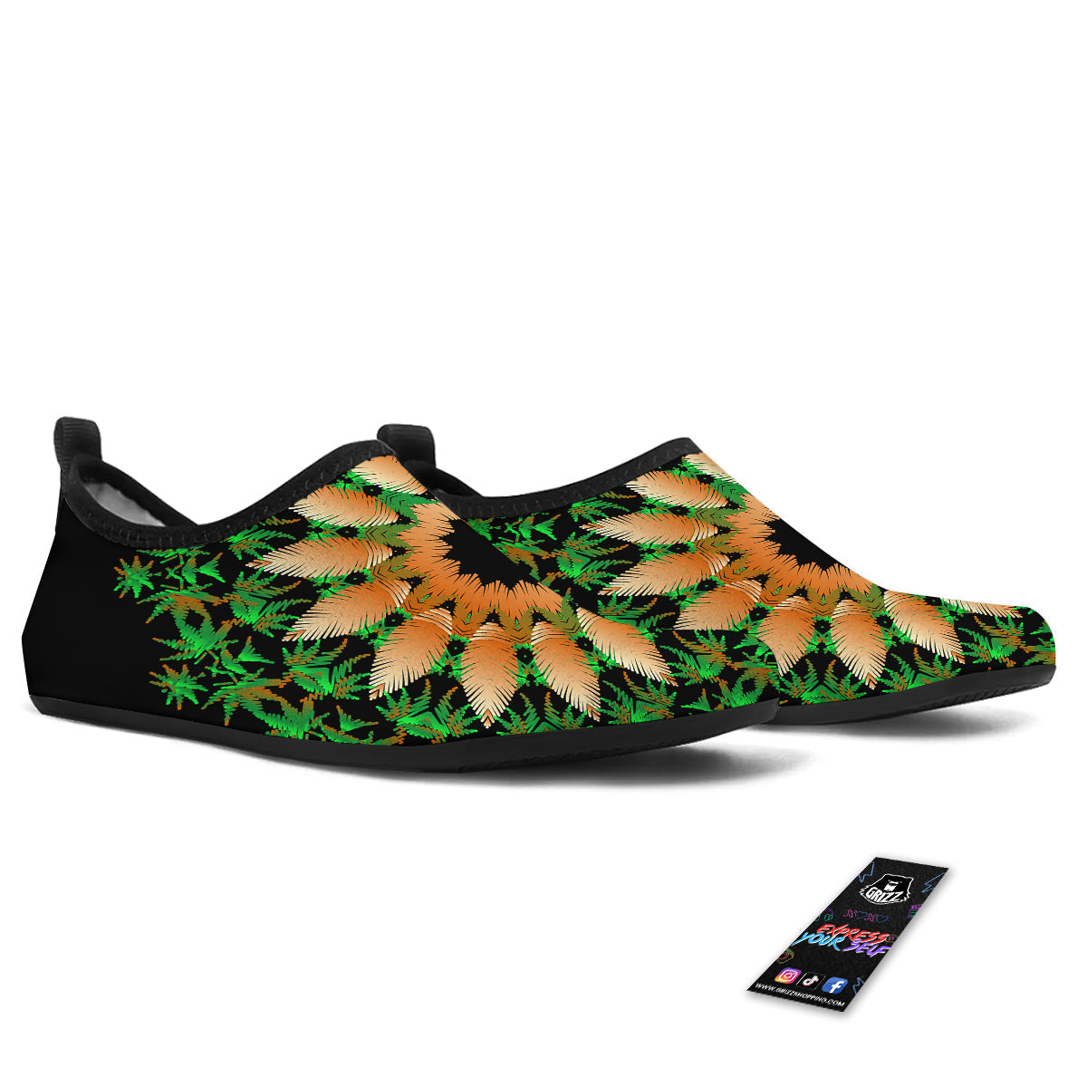 Mandala Cannabis Leaf Print Water Shoes-grizzshop