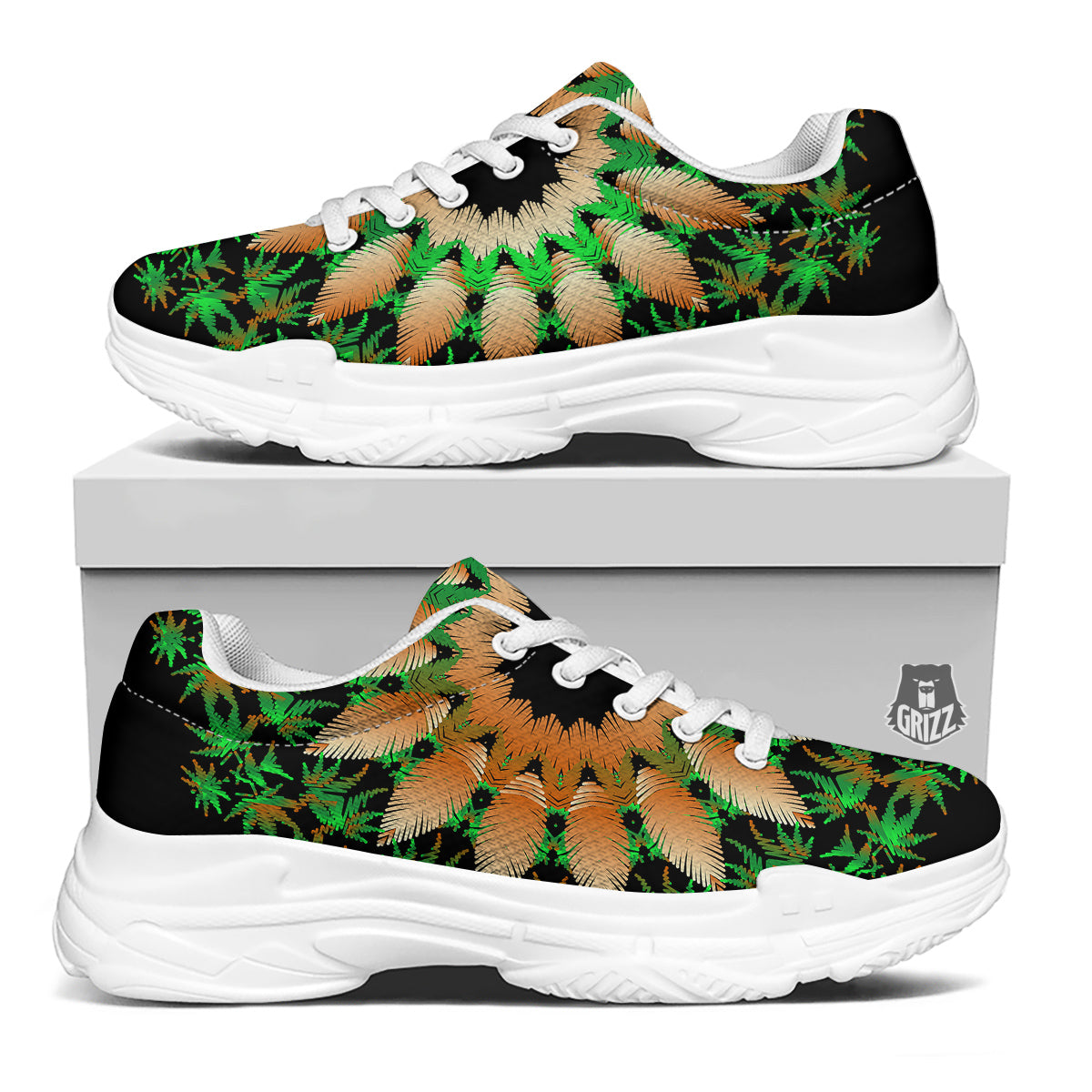 Mandala Cannabis Leaf Print White Chunky Shoes-grizzshop