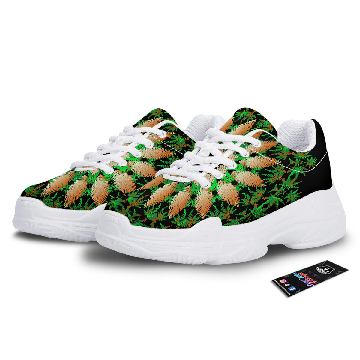 Mandala Cannabis Leaf Print White Chunky Shoes-grizzshop