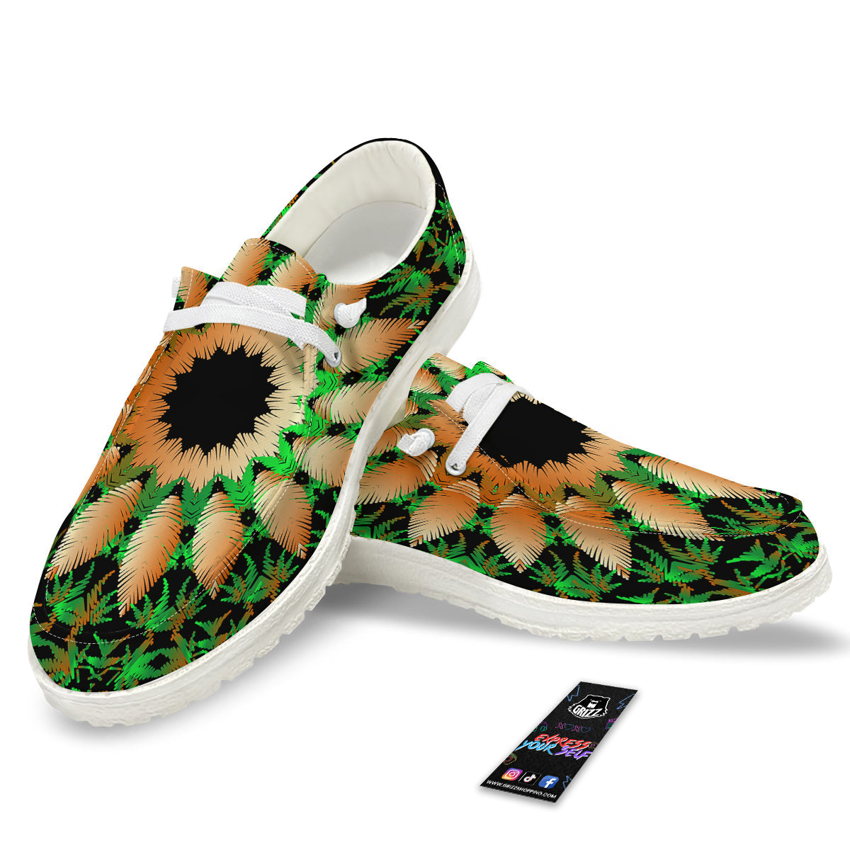 Mandala Cannabis Leaf Print White Loafers-grizzshop
