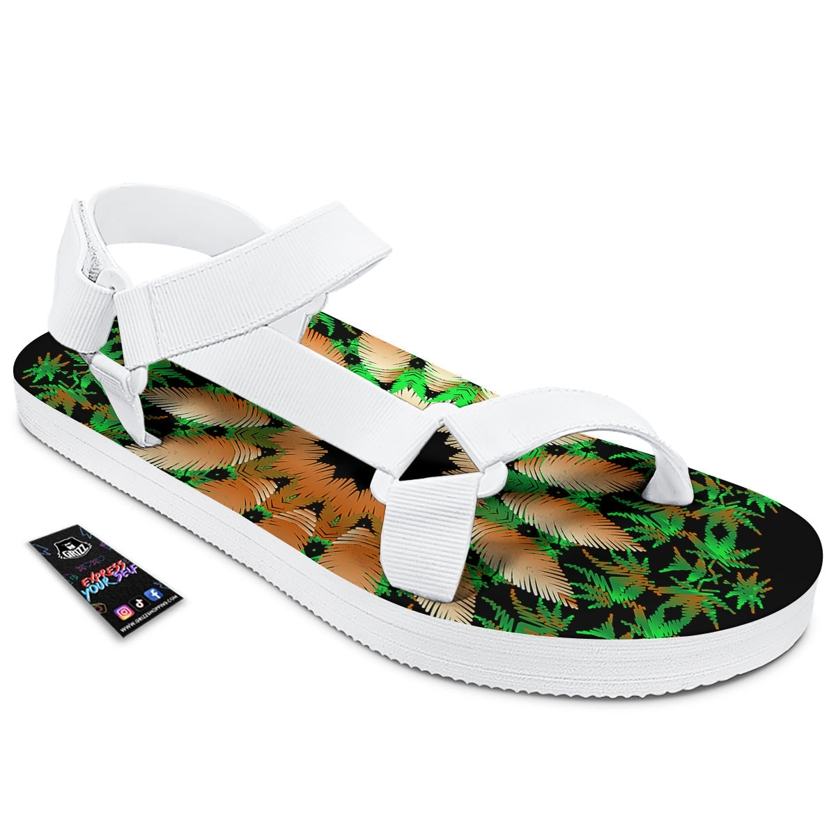 Mandala Cannabis Leaf Print White Open Toe Sandals-grizzshop