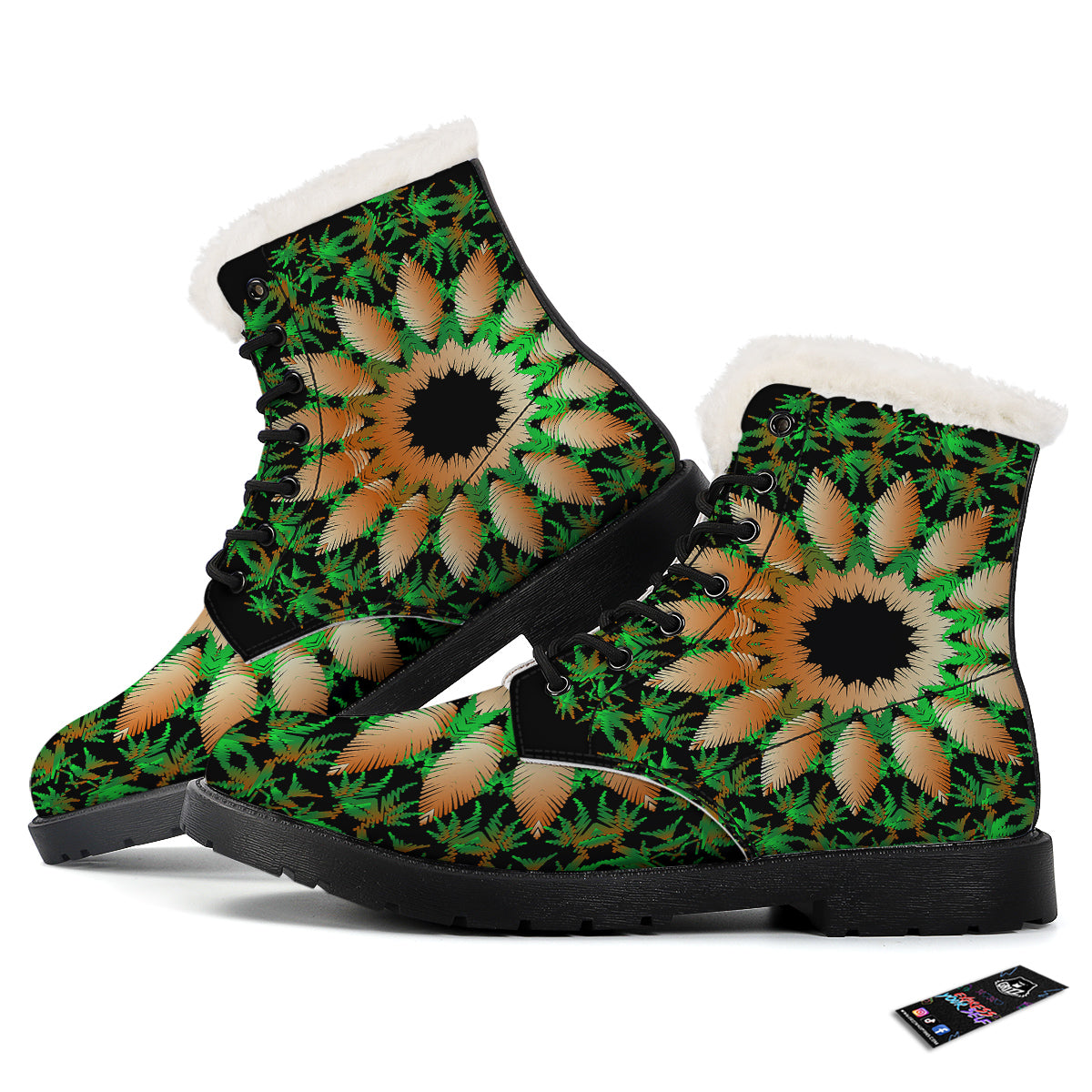 Mandala Cannabis Leaf Print Winter Boots-grizzshop