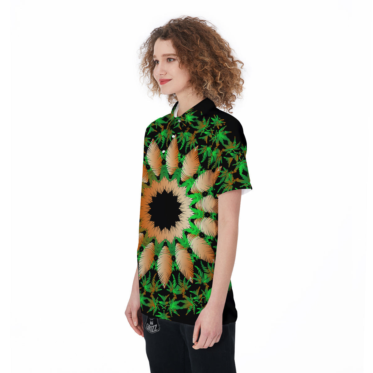 Mandala Cannabis Leaf Print Women's Golf Shirts-grizzshop