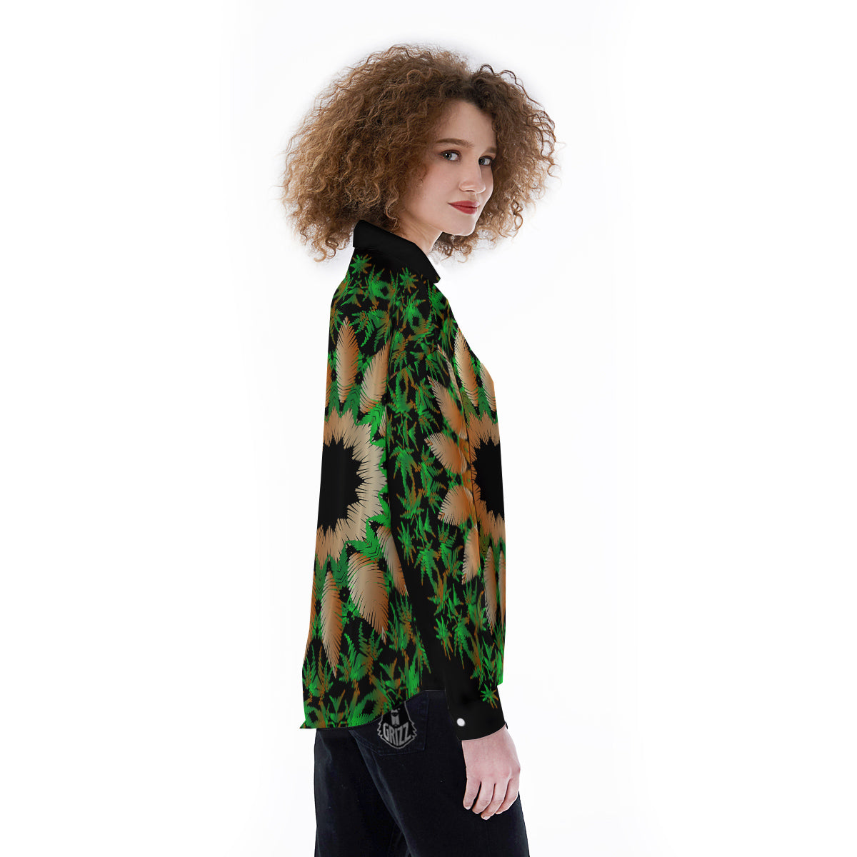 Mandala Cannabis Leaf Print Women's Long Sleeve Shirts-grizzshop