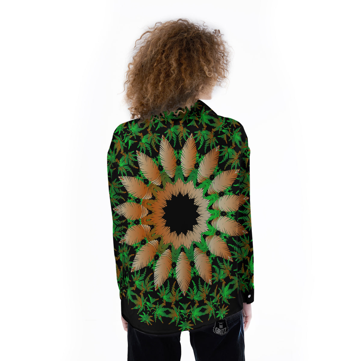 Mandala Cannabis Leaf Print Women's Long Sleeve Shirts-grizzshop