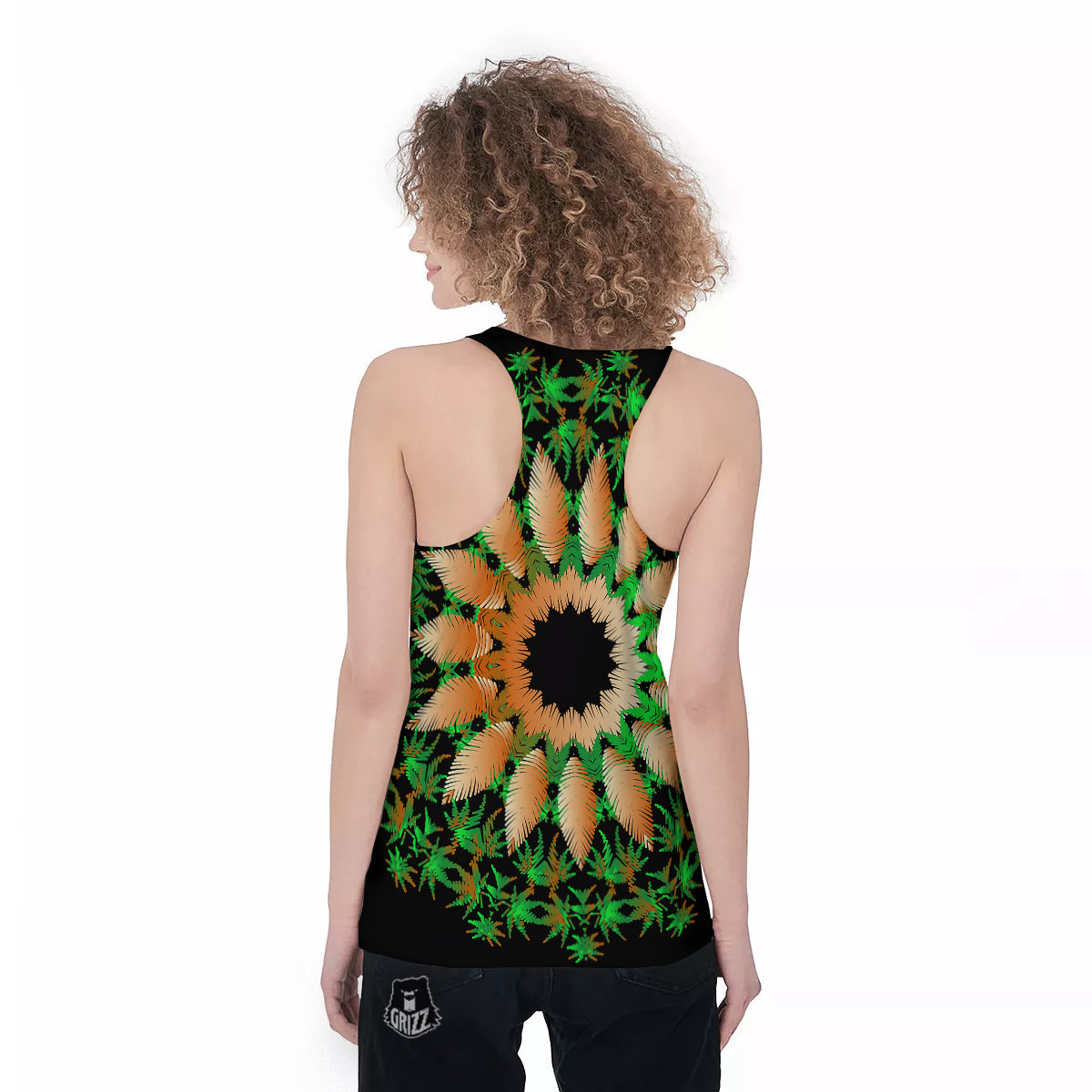 Mandala Cannabis Leaf Print Women's Racerback Tank Top-grizzshop