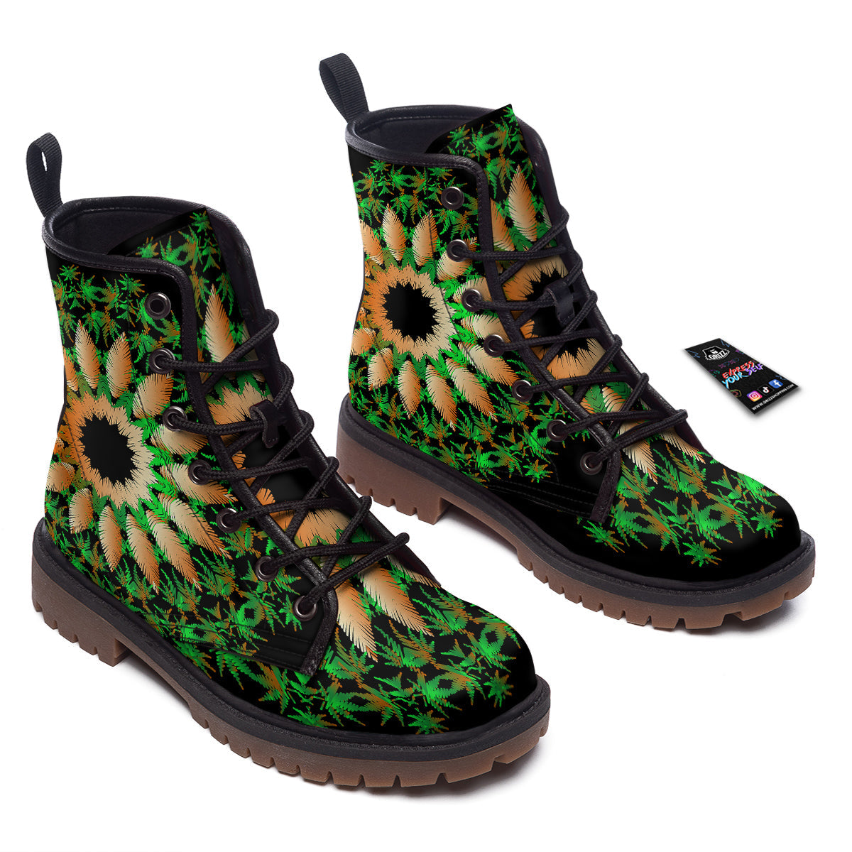 Mandala Cannabis Leaf Print Work Boots-grizzshop