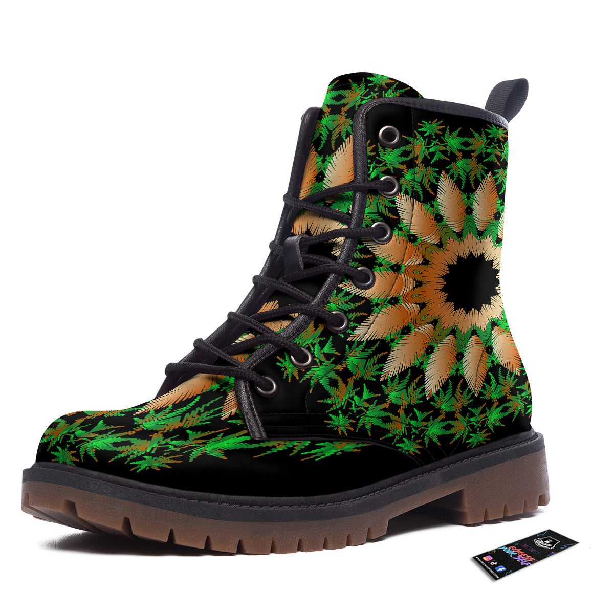 Mandala Cannabis Leaf Print Work Boots-grizzshop