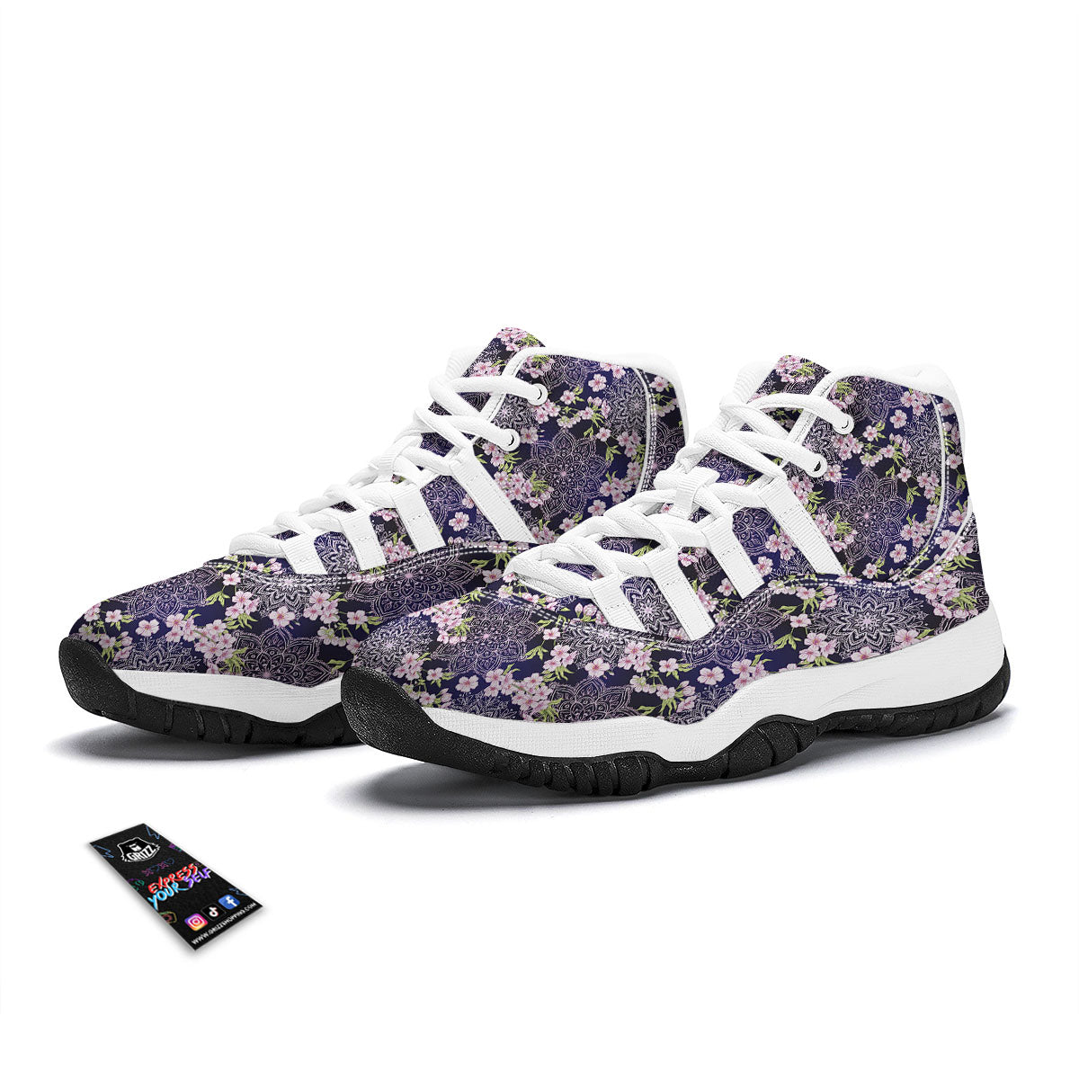 Mandala Cherry Blossom White Bball Shoes-grizzshop