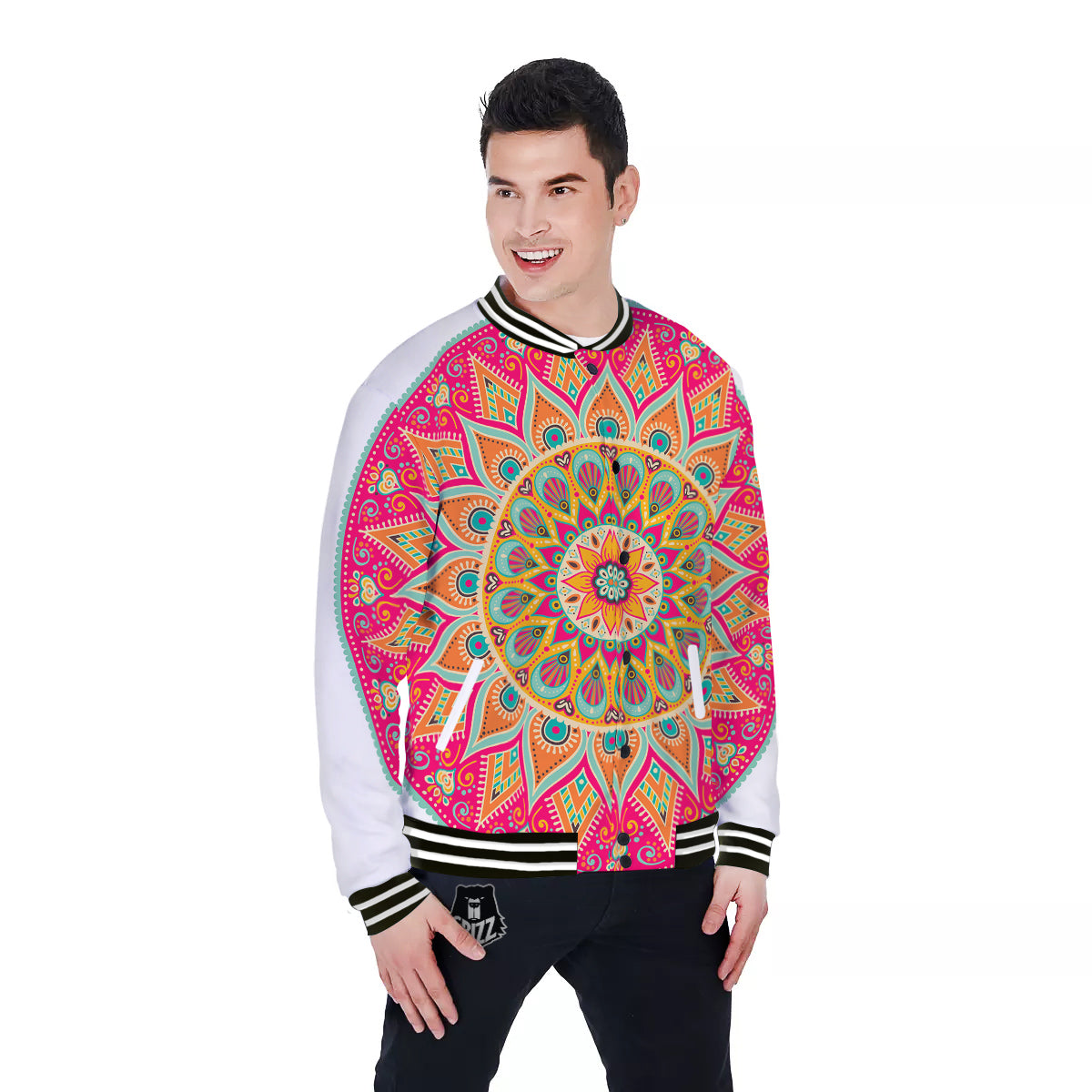 Mandala Circle Colorful Print Baseball Jacket-grizzshop
