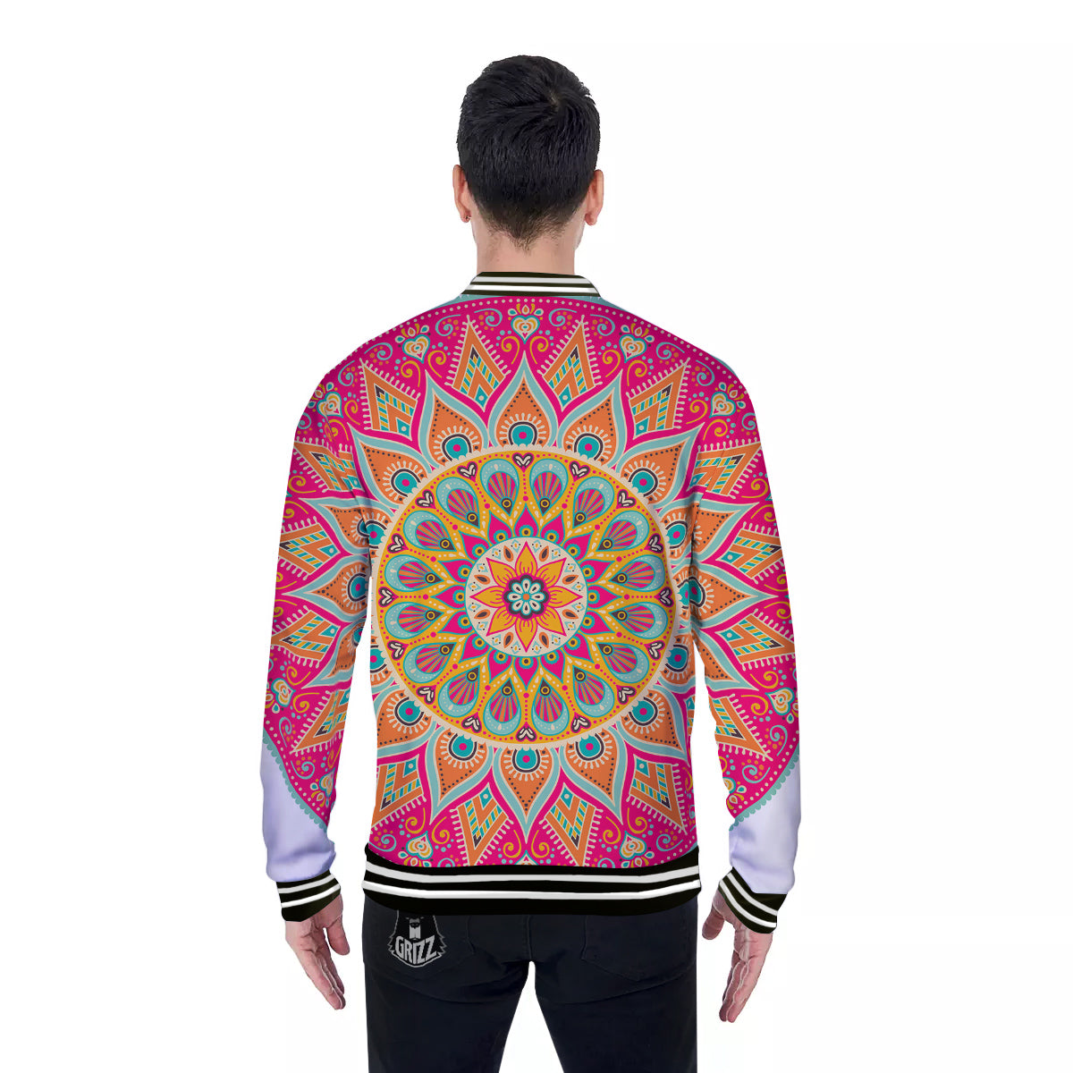 Mandala Circle Colorful Print Baseball Jacket-grizzshop