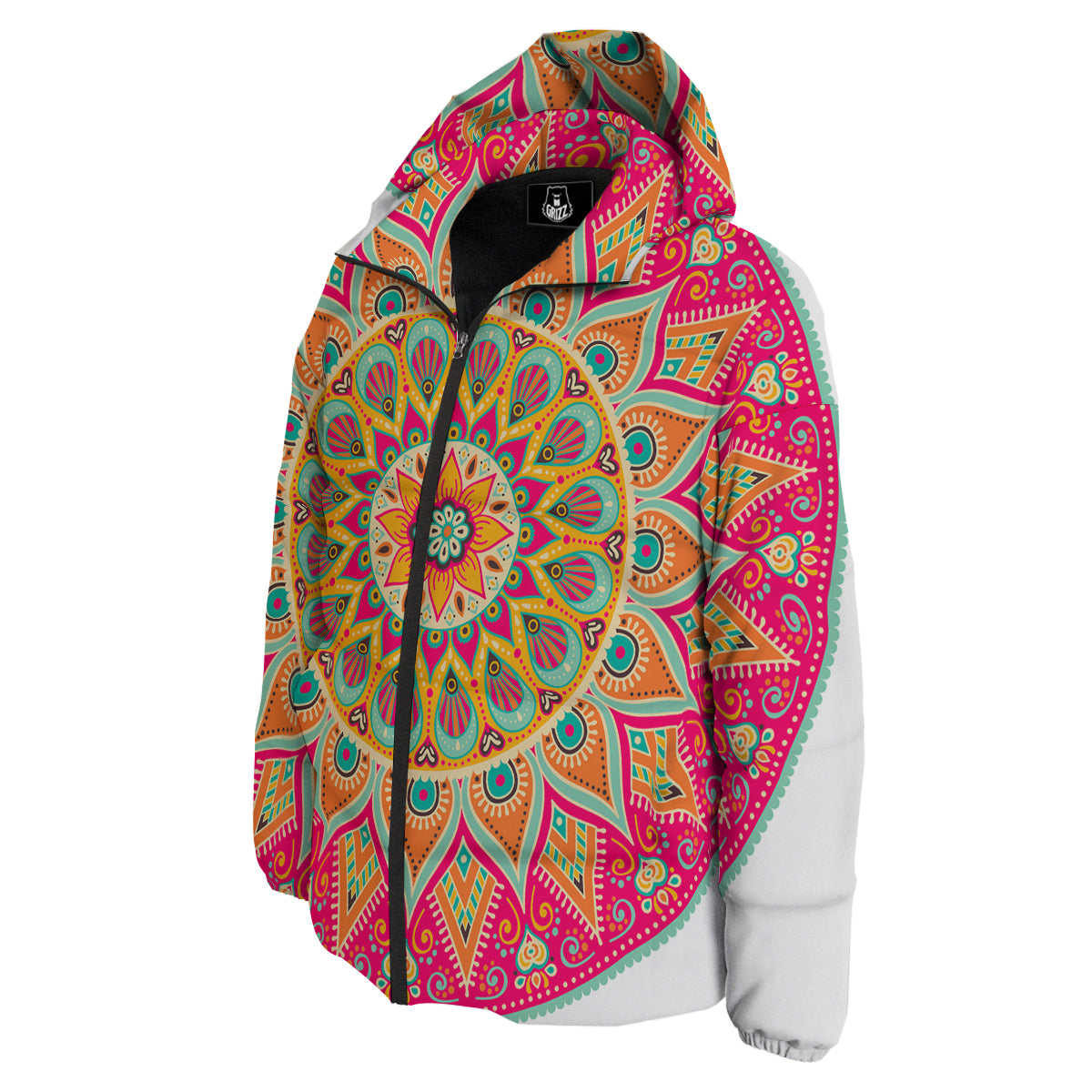 Mandala Circle Colorful Print Down Jacket-grizzshop