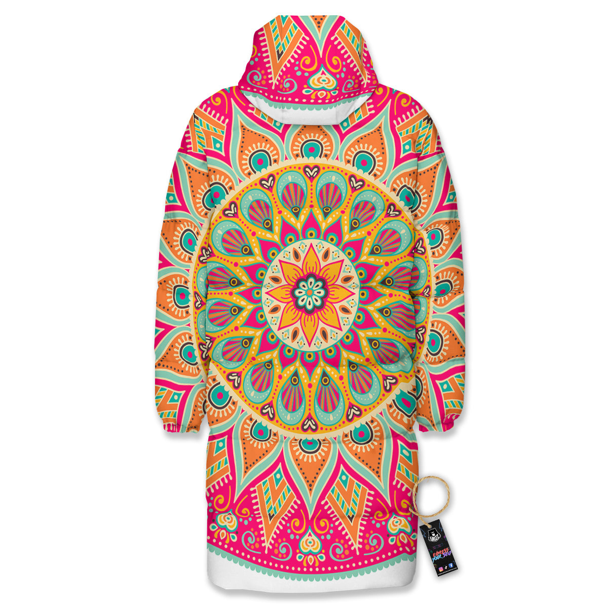 Mandala Circle Colorful Print Long Down Jacket-grizzshop