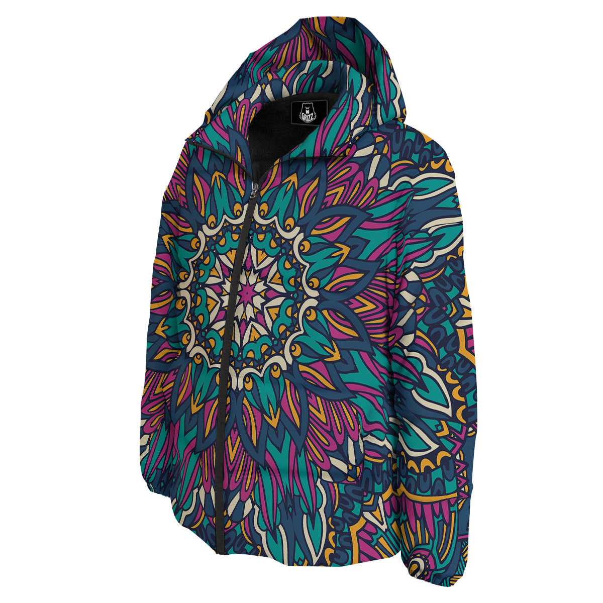 Mandala Coloful Print Down Jacket-grizzshop