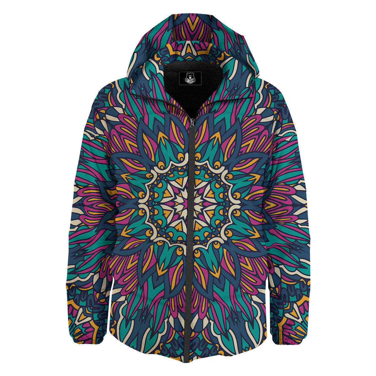 Mandala Coloful Print Down Jacket-grizzshop