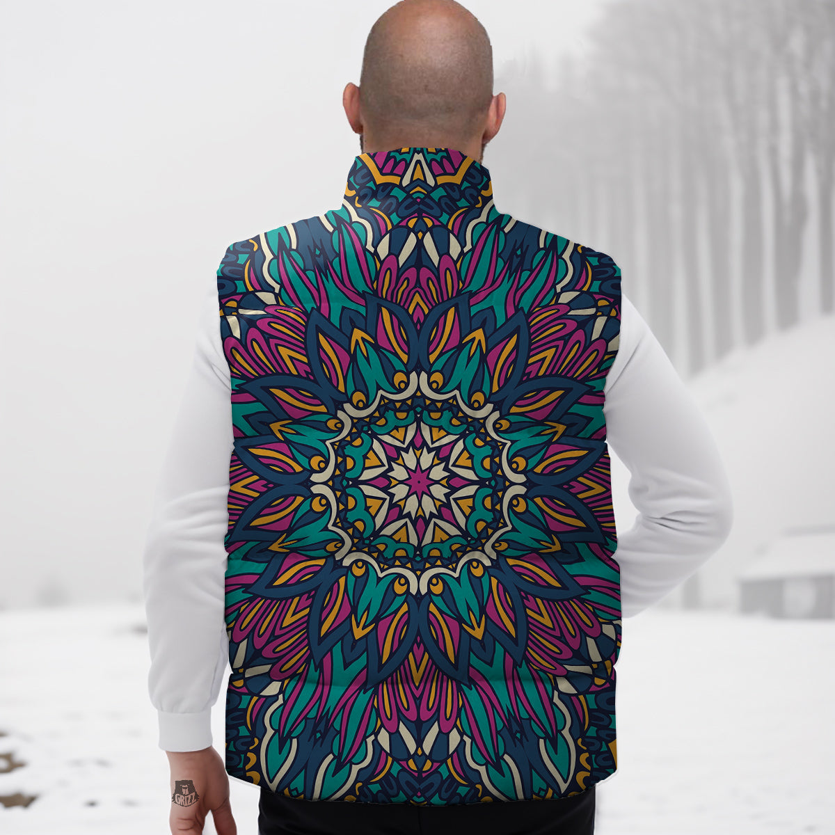 Mandala Coloful Print Down Vest-grizzshop