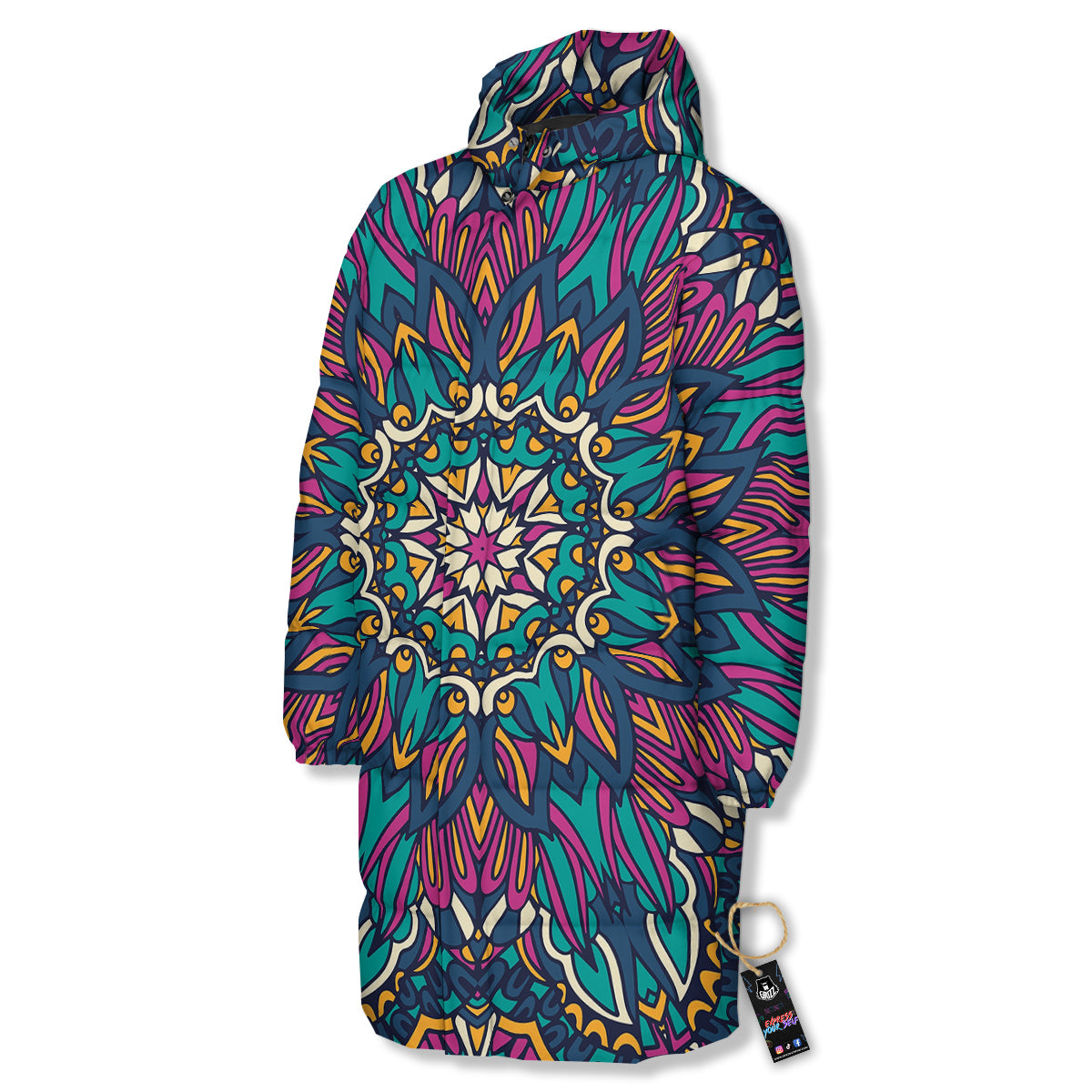 Mandala Coloful Print Long Down Jacket-grizzshop