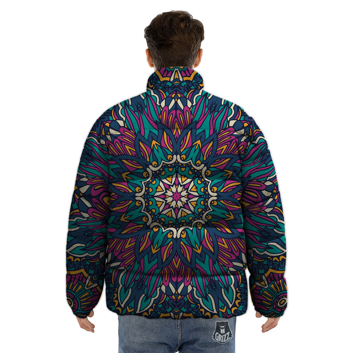 Mandala Coloful Print Puffer Jacket-grizzshop