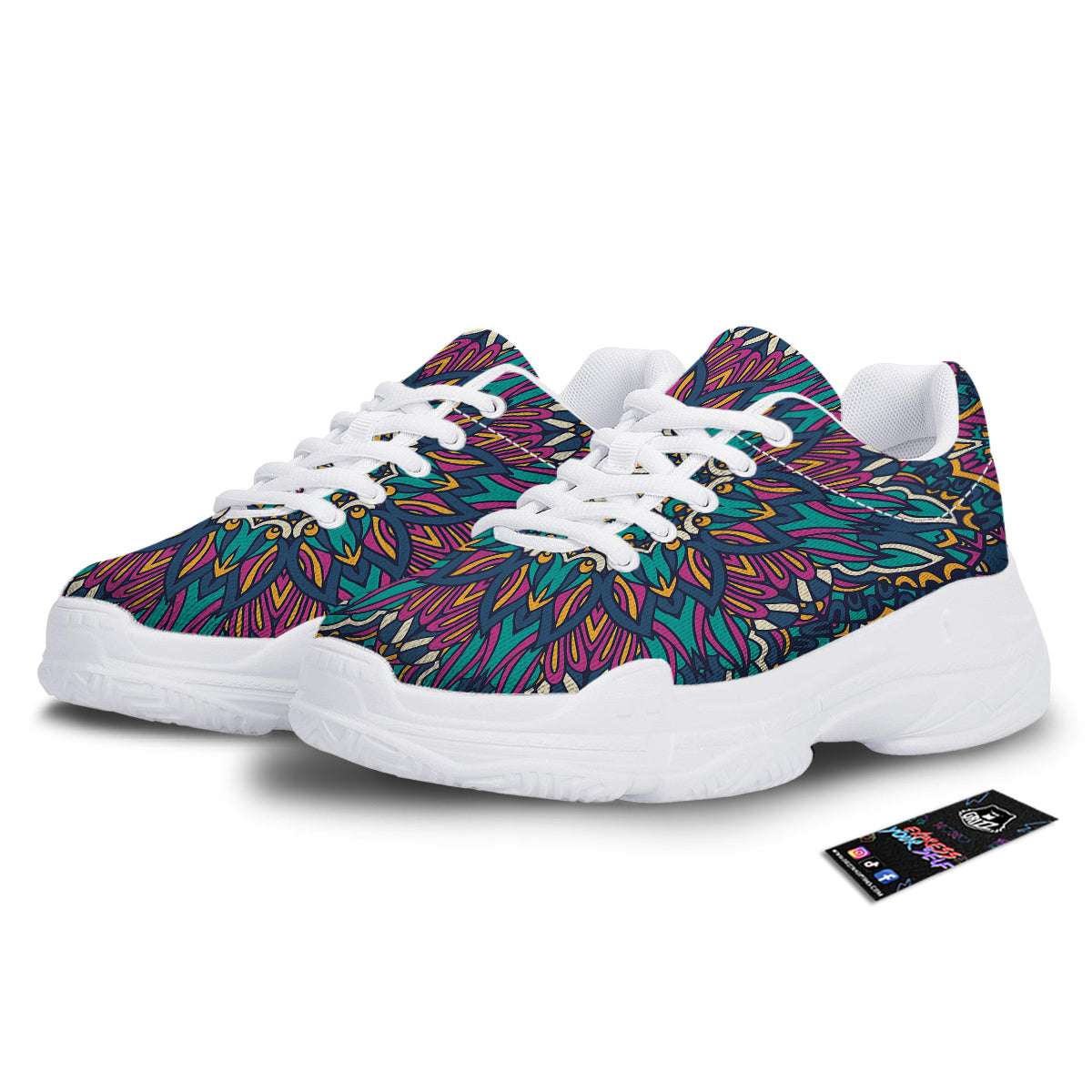 Mandala Coloful Print White Chunky Shoes-grizzshop