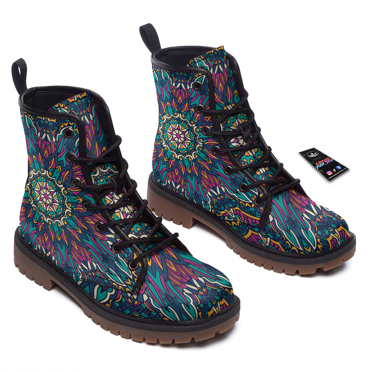Mandala Coloful Print Work Boots-grizzshop