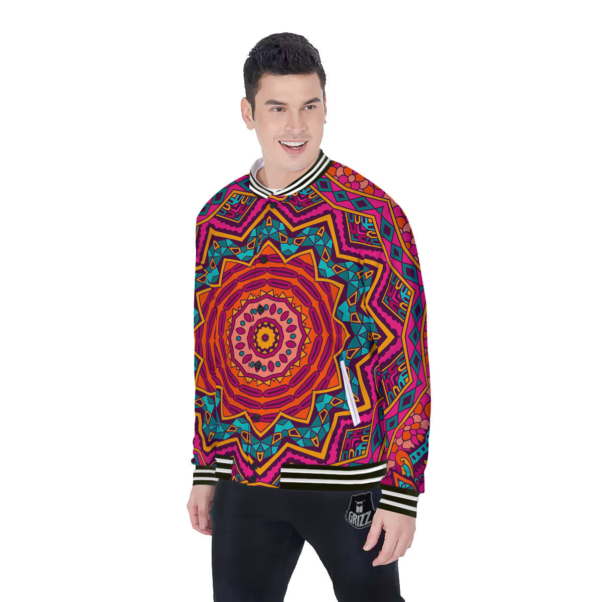 Mandala Colorful Print Baseball Jacket-grizzshop