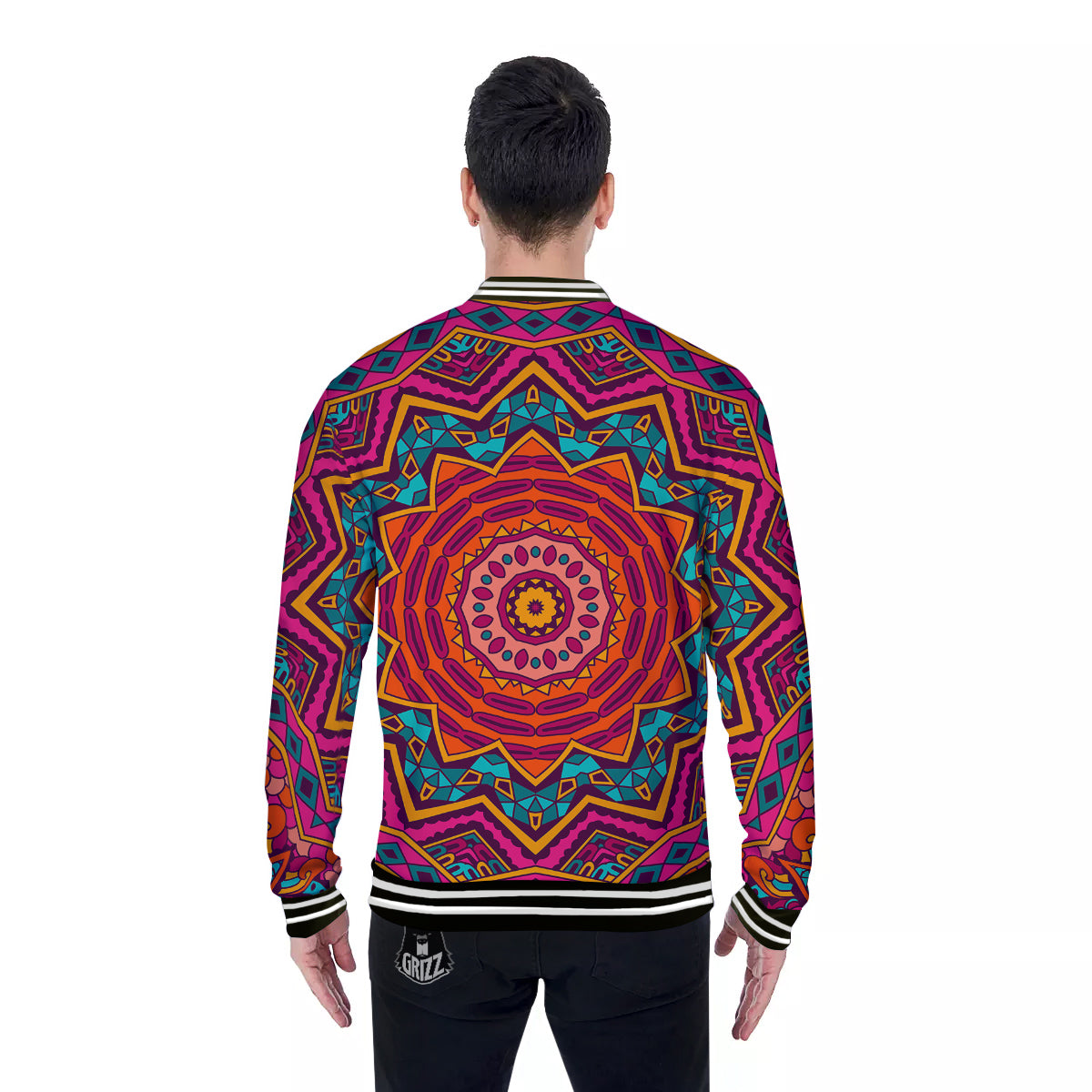 Mandala Colorful Print Baseball Jacket-grizzshop