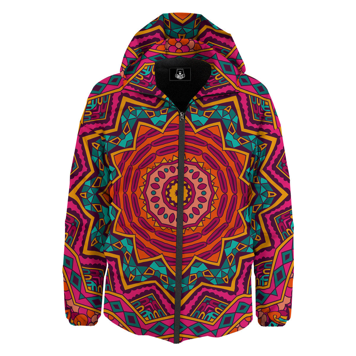 Mandala Colorful Print Down Jacket-grizzshop