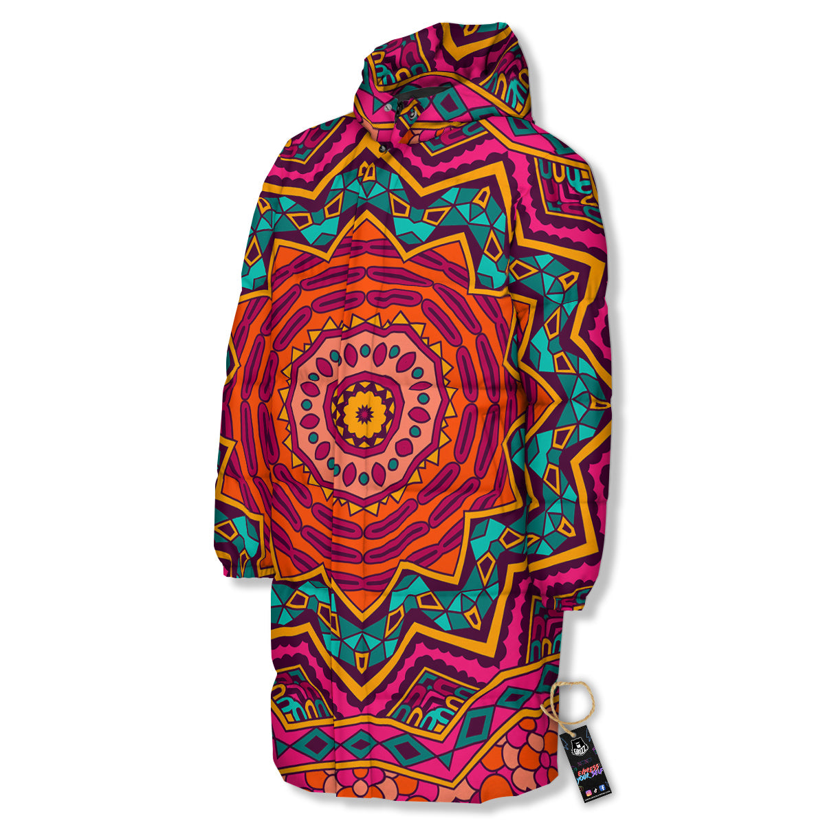 Mandala Colorful Print Long Down Jacket-grizzshop