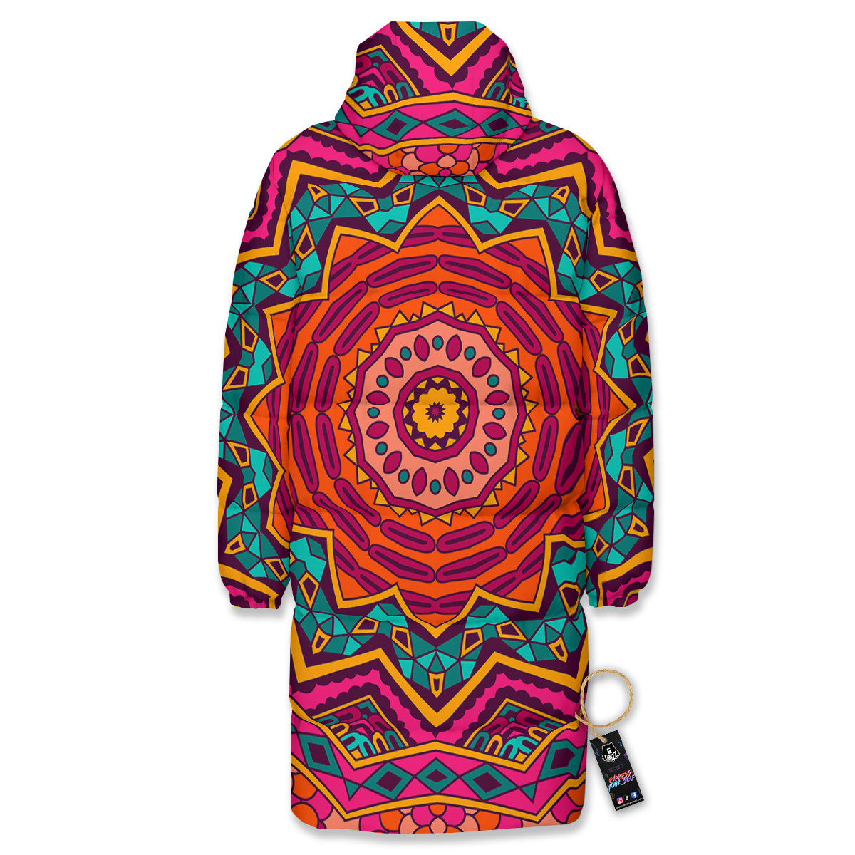 Mandala Colorful Print Long Down Jacket-grizzshop
