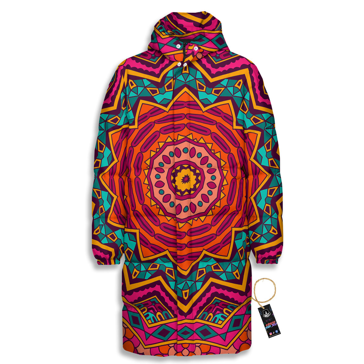 Mandala Colorful Print Long Down Jacket-grizzshop