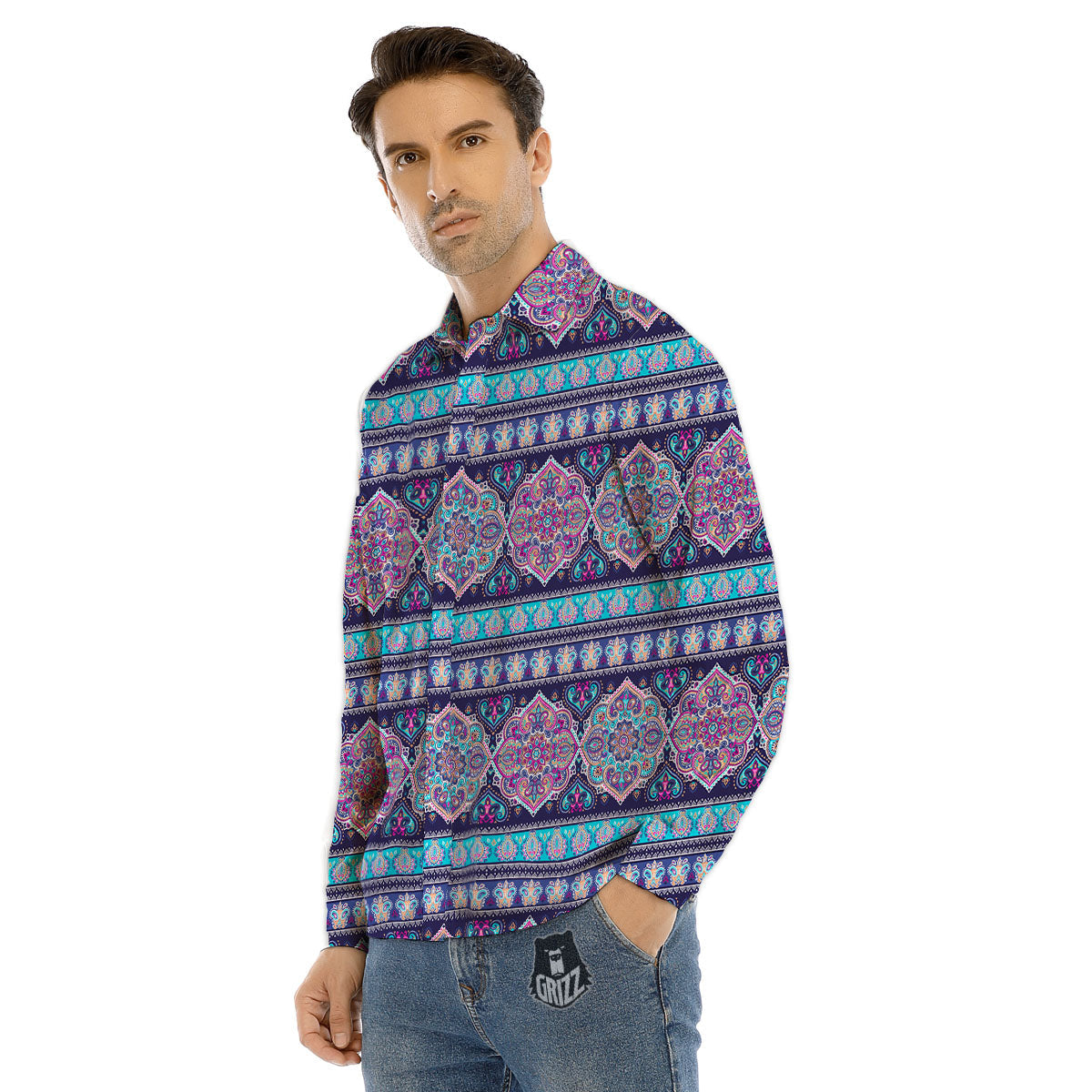 Mandala Ethnic Bohemian Print Pattern Men's Dress Shirts-grizzshop