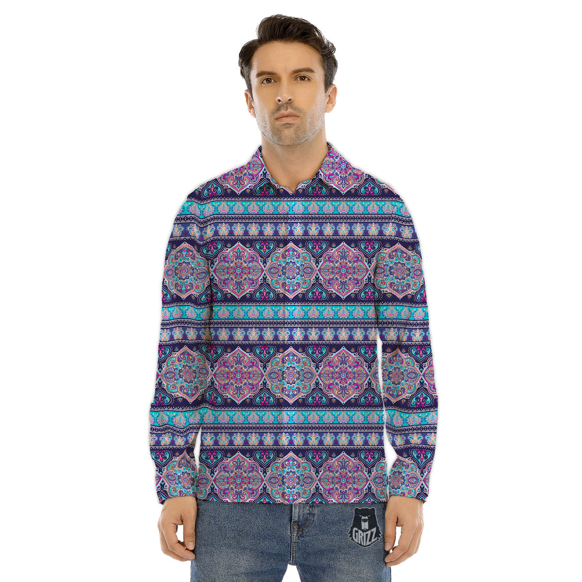Mandala Ethnic Bohemian Print Pattern Men's Dress Shirts-grizzshop